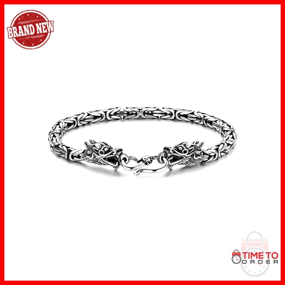 Vintage Silver Dragon Bracelet Handmade Viking Amulet Feng Shui Lucky Charm